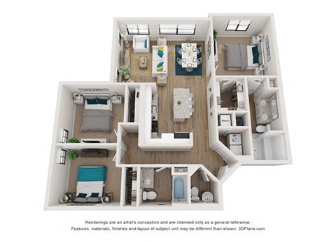 a stylized floor plan with a bedroom and a living room
