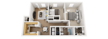 a 3d floor plan of a house with a bedroom and a living room