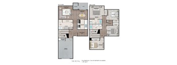 A floor plan of a two-story home with a living room, dining room, kitchen, and multiple bedrooms.
