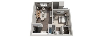A 3D rendered image of a modern bathroom.