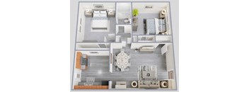 a 3d floor plan of a house with a bedroom and living room