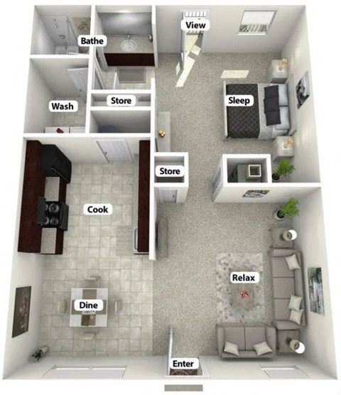 a 3d drawing of the floor plan of a apartment