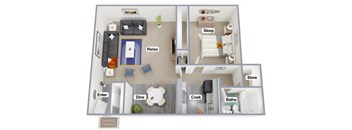 the floorplan of this apartment has a bedroom and a living room