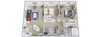 a floor plan with a bedroom and a living room