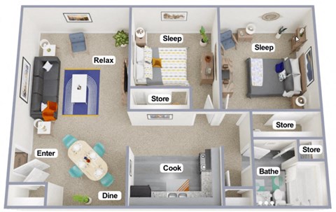 a floor plan with a bedroom and a living room