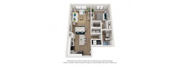 a 2 bedroom floor plan with a bathroom and a living room