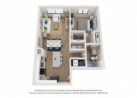 a 2 bedroom floor plan with a bathroom and a living room