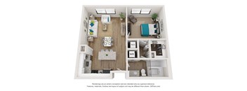 a 2 bedroom floor plan with a bedroom and a living room