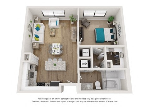 a 2 bedroom floor plan with a bedroom and a living room