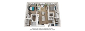 a 2 bedroom floor plan with a bathroom and a living room
