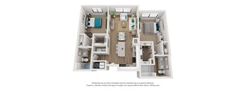 a 2 bedroom floor plan with a bathroom and a living room