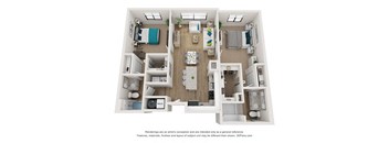 a 2 bedroom floor plan with a bathroom and a living room