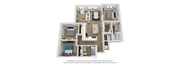 a stylized floor plan of a 3 bedroom apartment