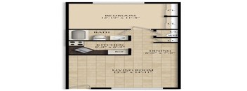 a floor plan of a small house with a kitchen and a living room