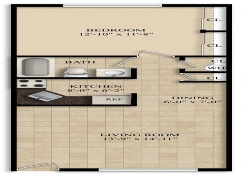 a floor plan of a small house with a kitchen and a living room