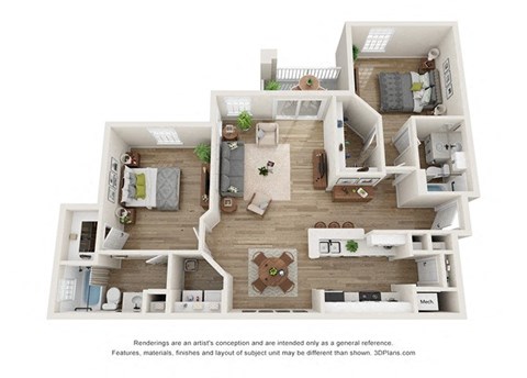 a 3 bedroom floor plan is shown in this image