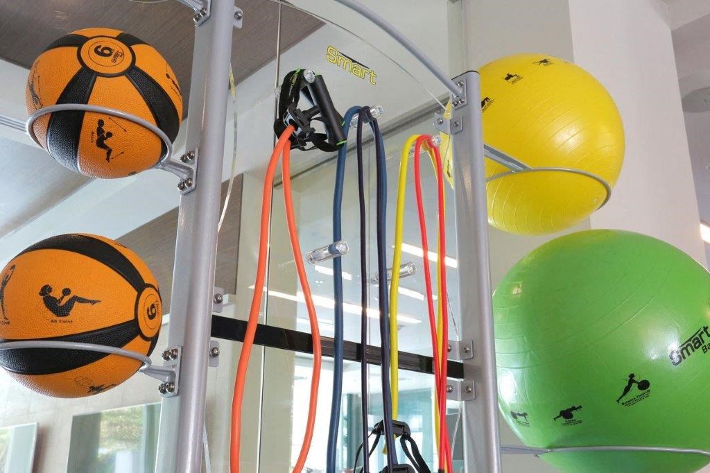 the inside of a bus with a bunch of balls on the ceiling