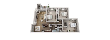 A detailed 3D floor plan of a two-story residential apartment.