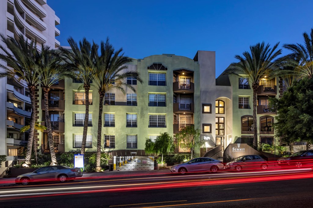 Apartments in Hollywood, CA -  Night Time Street View of Community and Signage summit