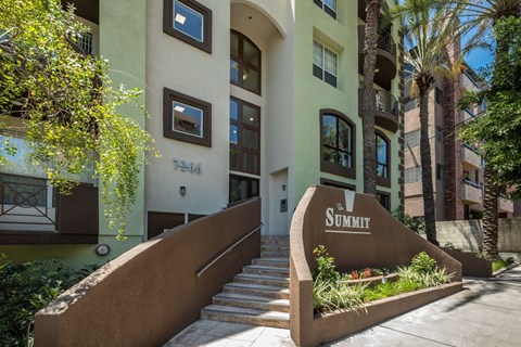 Apartments in Hollywood, CA - Exterior Building Main Entrance  and Signage summit