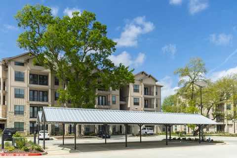 awning in front of an apartment building