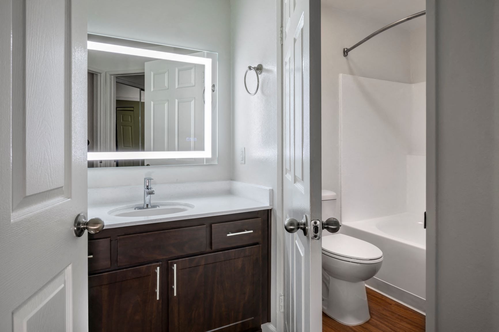 One Bedroom Apartments in Burbank, CA - Apartment Bathroom Vanity with Separate Shower and Commode scott villa
