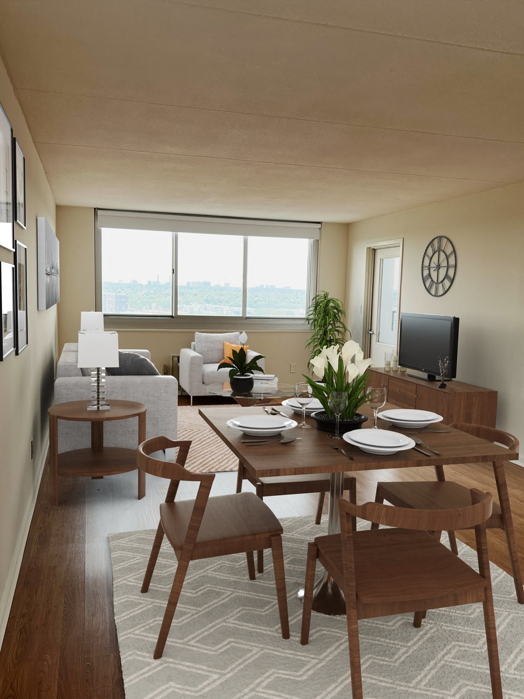 a view of the living room from the dining room at The Ivanhoe Apartments, Hackensack, NJ, 07601