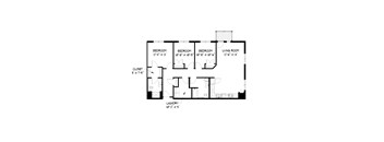 A floor plan of a house with four bedrooms and a laundry room.