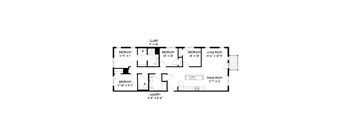 A floor plan of a house with a laundry room and five bedrooms.