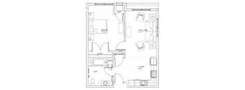 A floor plan of a house with labeled rooms such as "Kitchen" and "Bedroom".