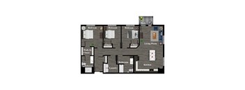 A floor plan of a house with a deck and a laundry room.