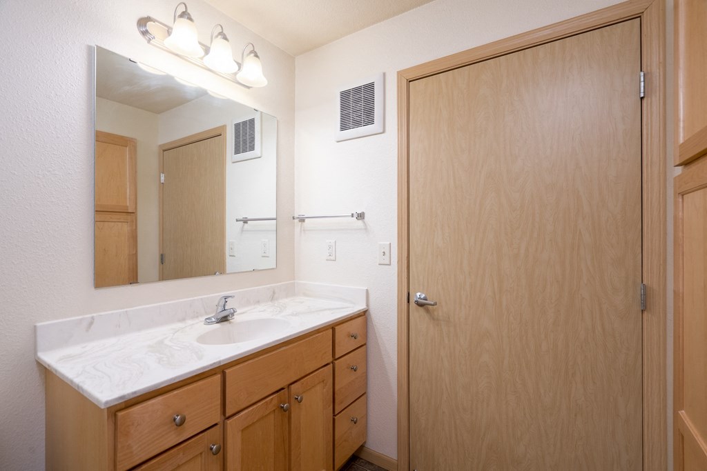 the preserve at ballantyne commons apartment bathroom with sink and mirror
