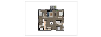 A floor plan of a house with a deck and a primary bedroom.