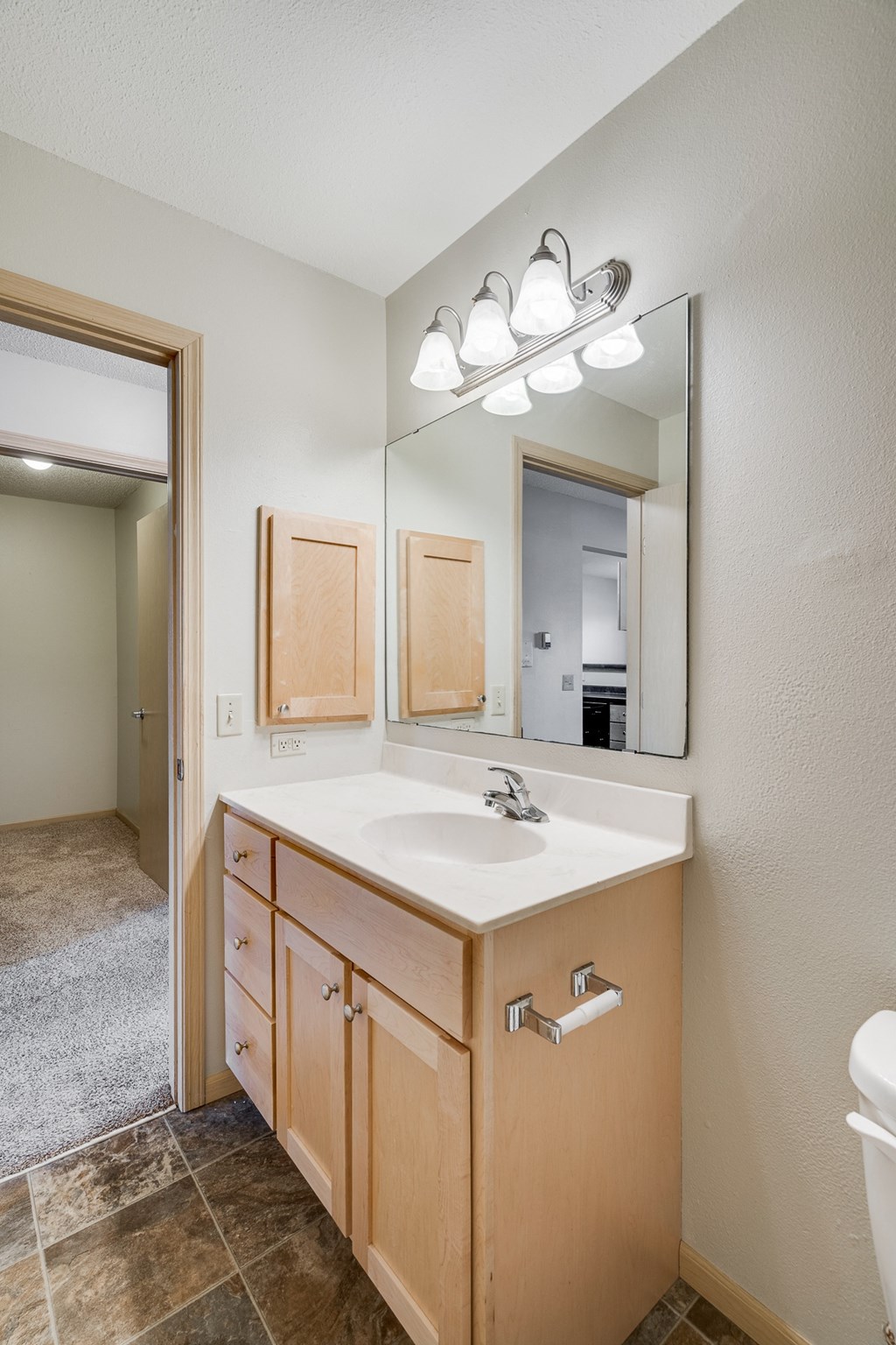 the bathroom of our studio apartment is clean and ready to use