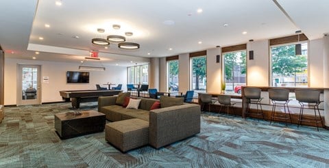 Resident Lounge with Media at 470 Manhattan, New York, 11222