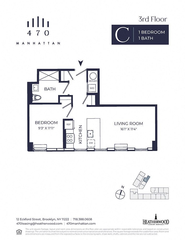 Unit 3C - 1 Bedroom. 640 Sq. Ft Unit 3C - 1 Bedroom. 640 Sq. Ft at 470 Manhattan, Brooklyn, NY, 11222
