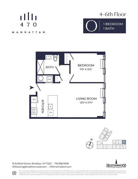 Units 4-6H - 1 Bedroom. 707 Sq. Ft at 470 Manhattan, New York