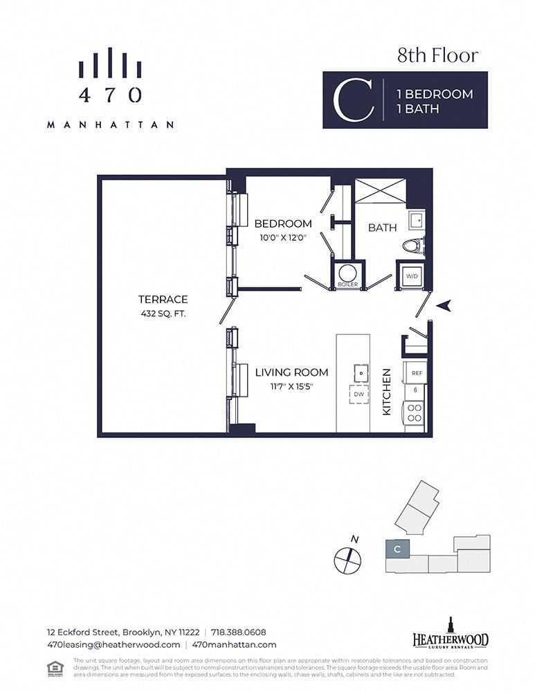 Unit 8C - 1 Bedroom. 635 Sq. Ft Unit 8C - 1 Bedroom. 635 Sq. Ft at 470 Manhattan, Brooklyn, NY