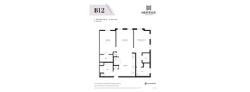 A black and white image of a floor plan for a Heritage Westminster apartment.