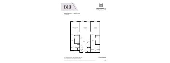 Floor plan for a 2 bedroom, 2 bath apartment.