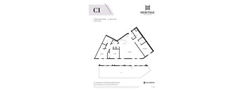 Floor plan for a 1,502 square foot apartment with three bedrooms and two bathrooms.