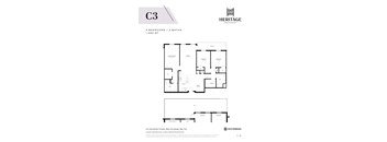 A floor plan for a 3 bedroom, 2 bathroom apartment at Heritage Westminster.