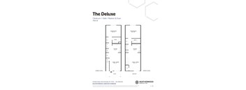 A floor plan for a 768 square foot home with a master suite and a living room/dining room.