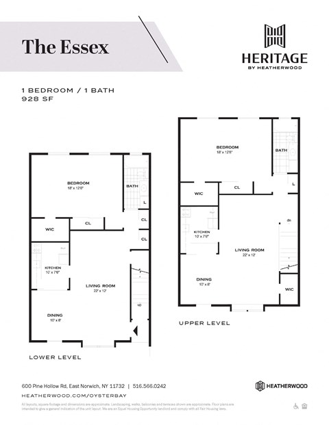 1 Bedroom 1 Bath 928 sq. ft. Essex floorplan Oyster Bay