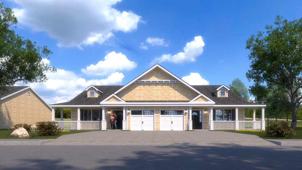the front of a house with a garage door