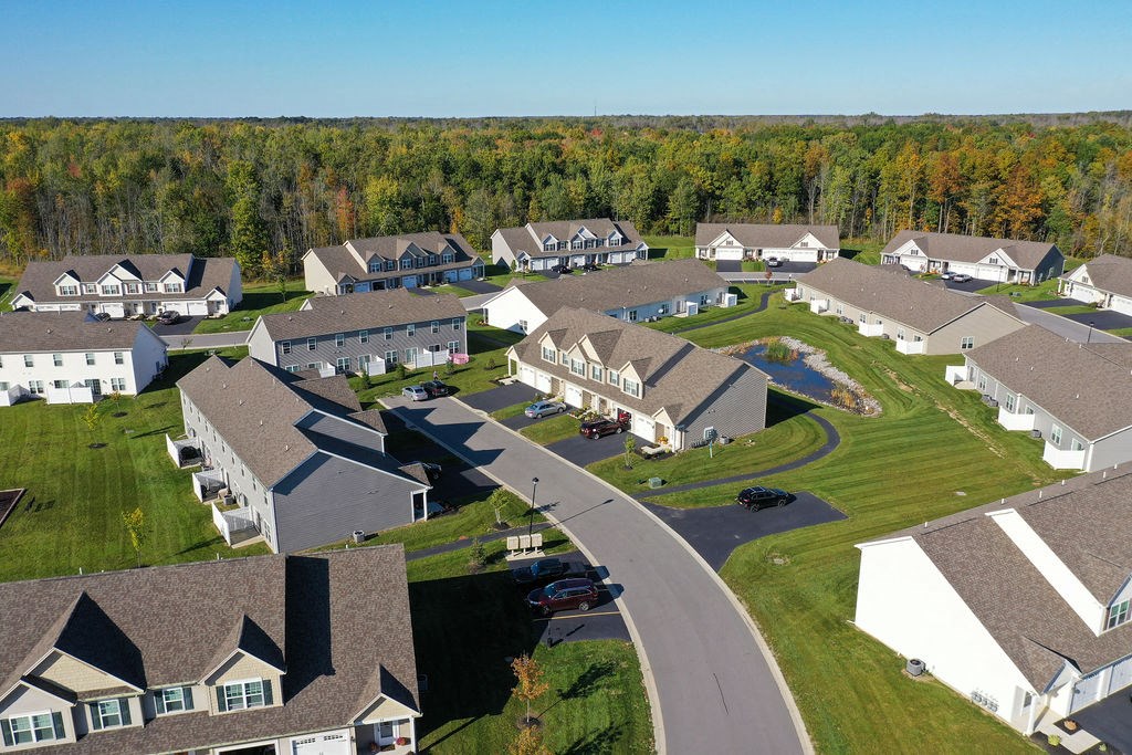 a aerial view of a neighborhood of houses