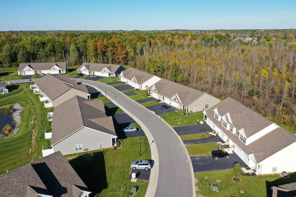 a group of houses in a neighborhood with trees