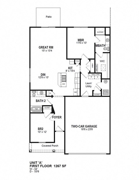 a floor plan of a house with two car garage at Hathaway Meadows, Farmington, NY, 14425