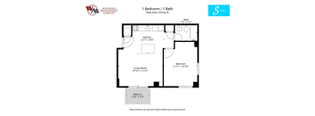 a floor plan for a 1 bedroom unit with a bathroom and a balcony