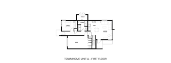 A black and white drawing of a floor plan for a townhome.